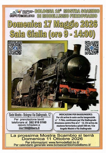 Il 17 maggio la 16ma edizione della Mostra scambio di modellismo ferroviario a&nbsp;Bologna
