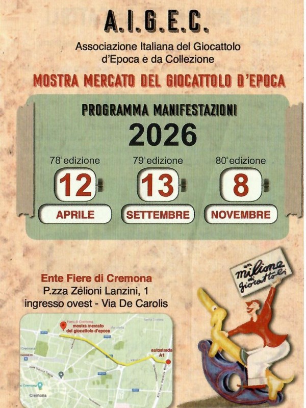 Le date della Mostra mercato del giocattolo d’epoca a&nbsp;Cremona